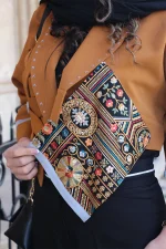 کت ژاکارد تکه دوزی آجری