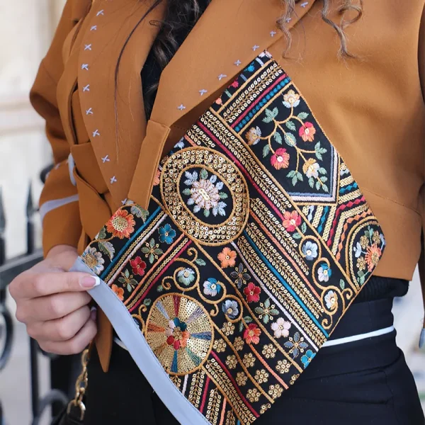 کت ژاکارد تکه دوزی آجری